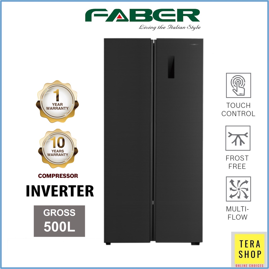Faber LUSSO SBS-500BK 500L Inverter Side by Side Refrigerator Peti ...