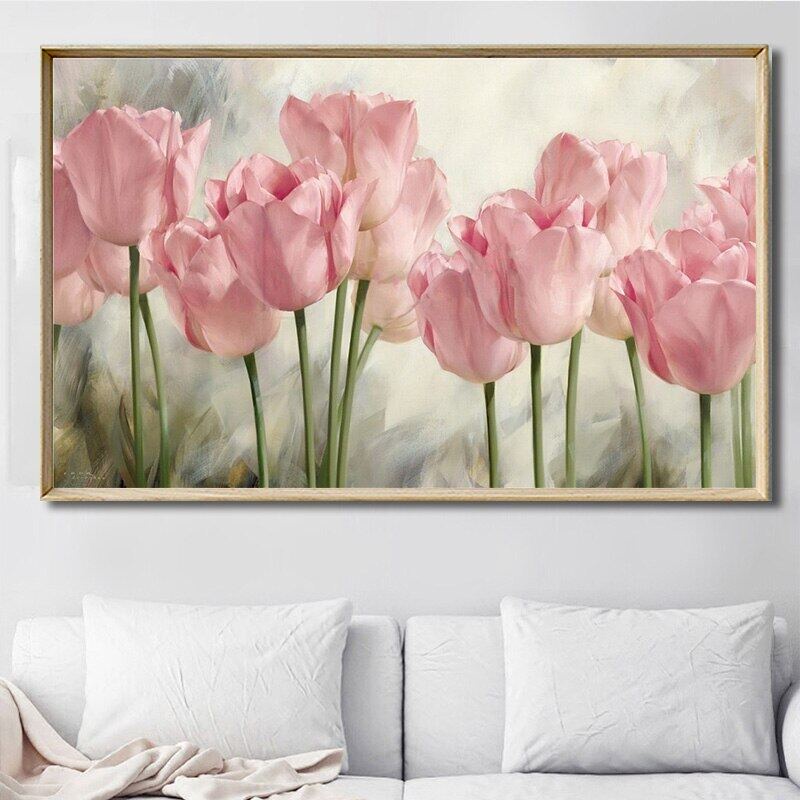 Minimalist Pink Tulip Flowers Canvas Painting Posters Prints Wall Art ...