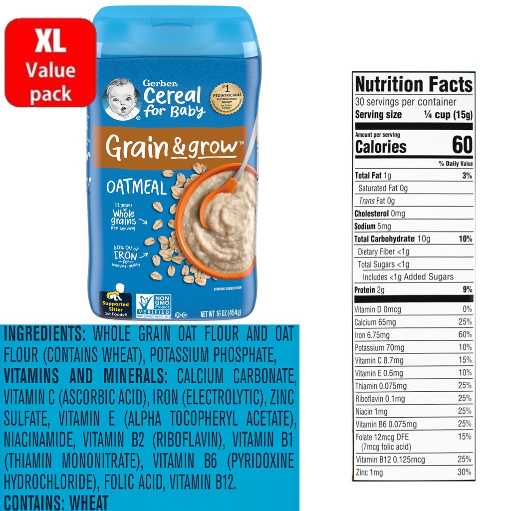 Gerber SingleGrain / Oatmeal / MultiGrain / Rice / DHA Probiotic Baby Instant Cereal Organic