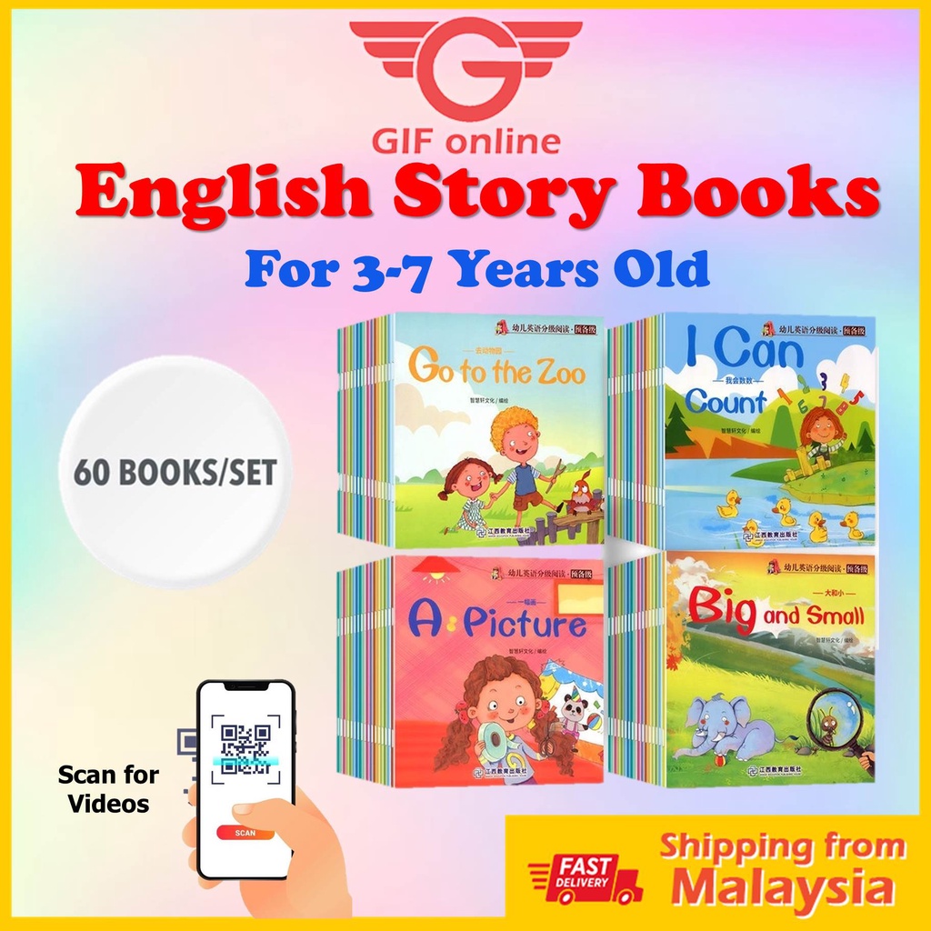 GIFONLINE 60 Books Set English Story Book for Kids Learning Buku Budak ...