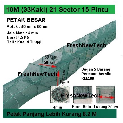 Bubu Naga Ikan EXTRA Besar 10M (33Kaki) 40CMx50CM Jala Ketam UdangFish ...