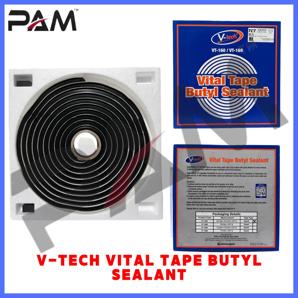 V-TECH VITAL TAPE BUTYL SEALANT [SQUARE] 9.5mm X 9.5mm X 4.57m G3/8 ...