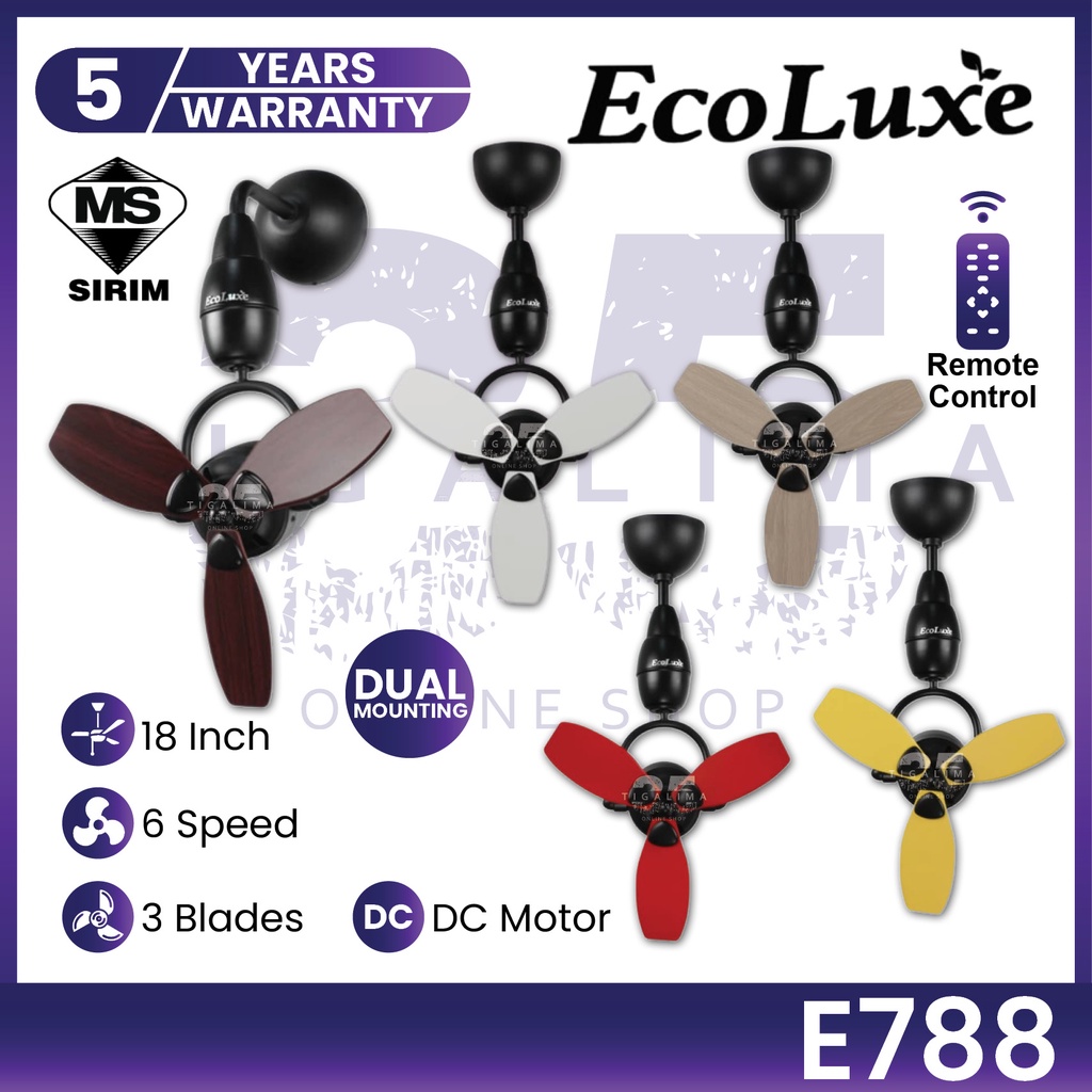 ECOLUXE E788 ECO788 18" 3Blades 6Speed Designer Premium Decorative Fan