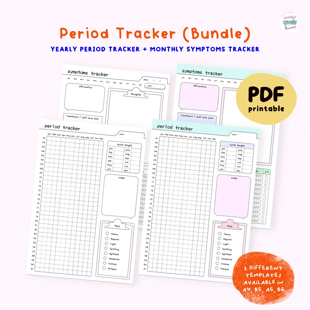 (Series E) Colored/Colorless Period Tracker Self Care (Undated ...