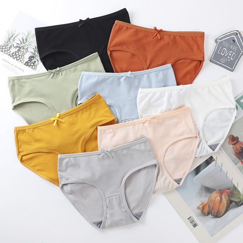Cross-Border E-Commercial Ladies Underwear Female Students Korean Version  Simple Style Mid-Waist