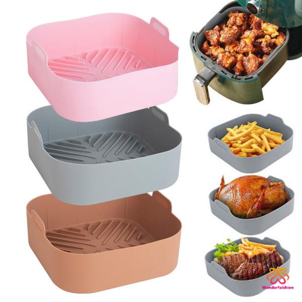 Silicone Air Fryer Liner Basket Square Reusable Air Fryer Pot Tray Heat ...