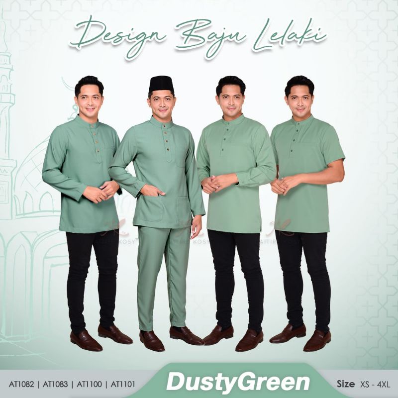 Baju Melayu Regular Fit & Kurta Lengan Panjang - Dusty Green (Saiz Baby