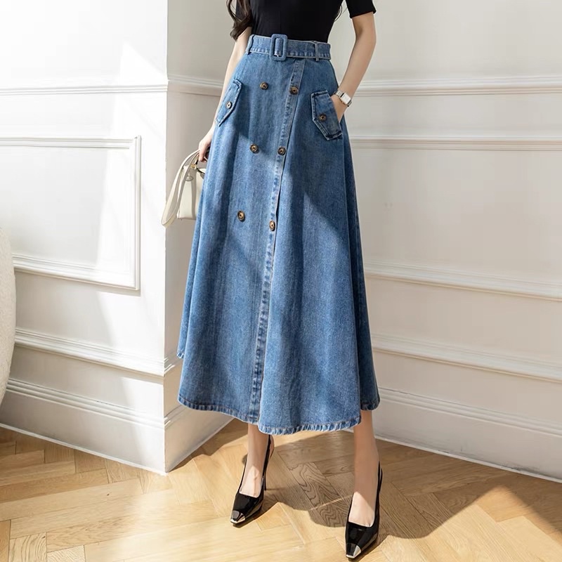 ( Readystock 🇲🇾🇲🇾 ) Jeans Long Maxi poket Skirt Women New Denim Skirt ...