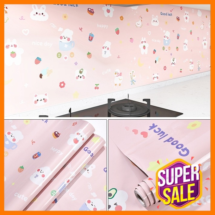 (Tiles) Cute Rabbit Cartoon Animals Pink Background Kitchen Tiles
