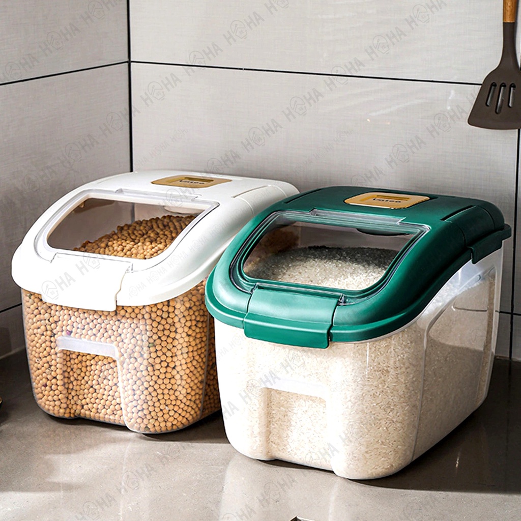 10 Kg Rice Storage Box with Measuring Cup - Rice Barrel Airtight Storage  Container Moisture Proof Kitchen