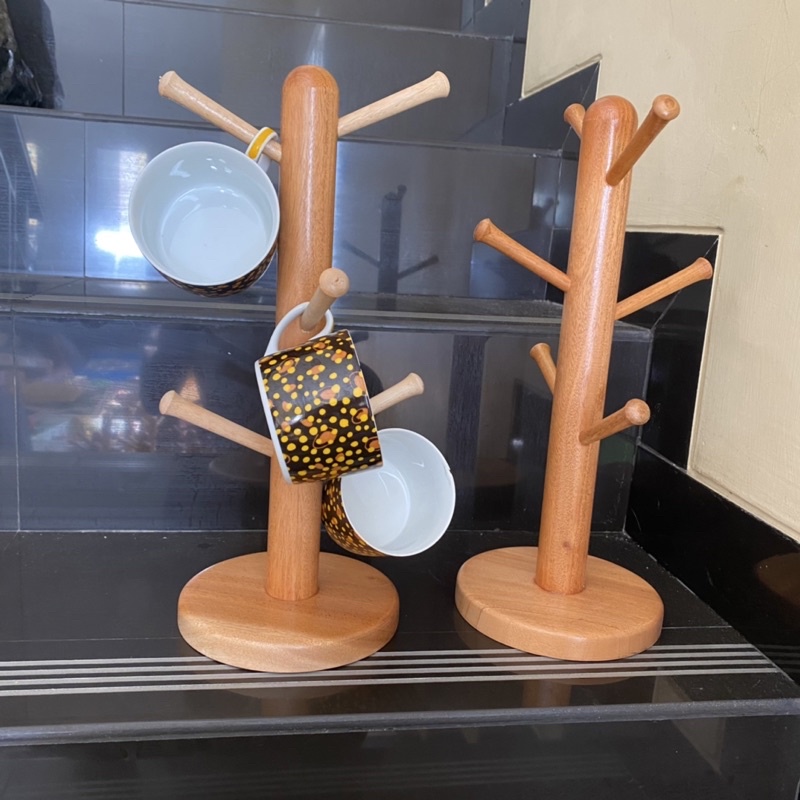 KAYU Wooden cup rack / wooden hanging rack cup holder | Shopee Malaysia