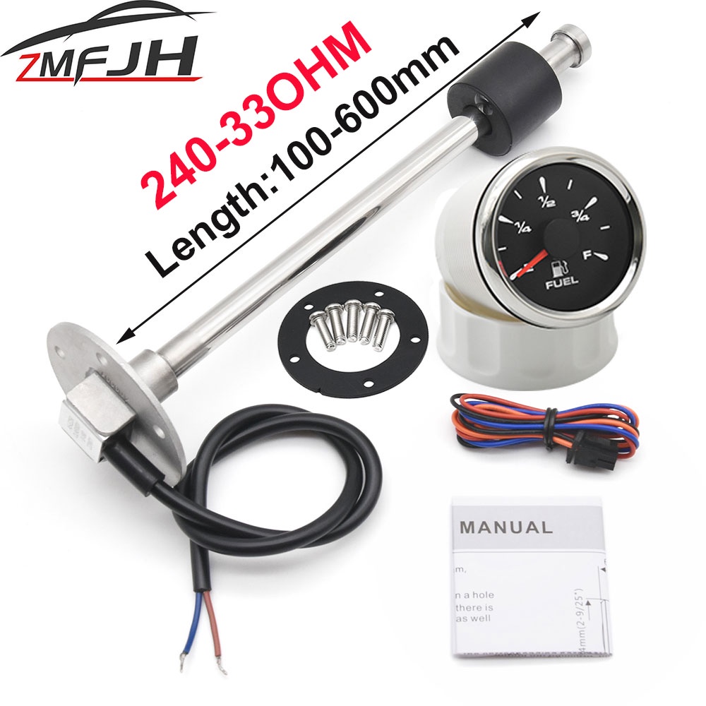 Indicatore Livello Carburante + Voltmetro 52 Mm 2 In 1 Con Allarme - Universale Per Auto, Camper, Barca (Sensore 0-190 Ohm)