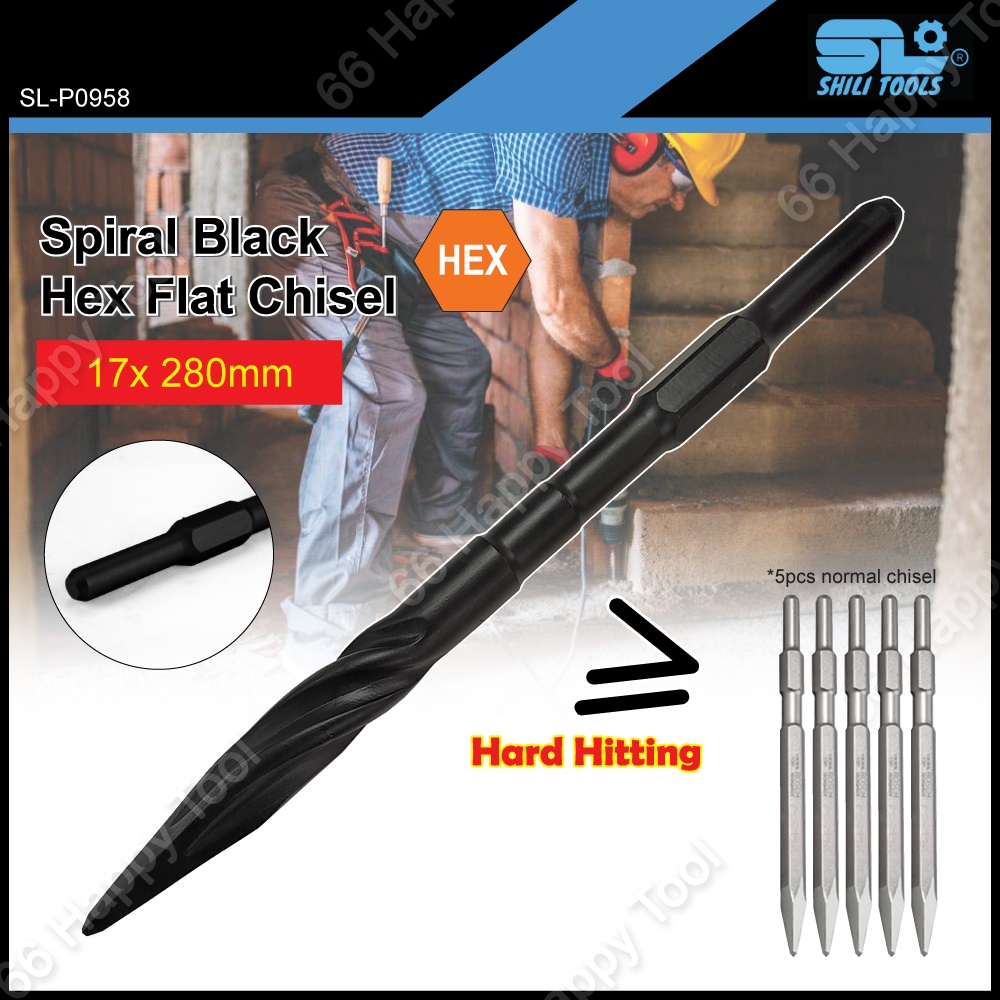 Shili Tools 17x280mm Spiral Black Chisel SL-P0958 Hex Shank Concrete ...