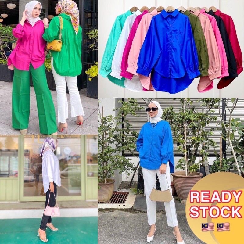 VIRAL TIK TOK KEMEJA ARIANNA GRANDE KELLY TOPS KEMEJA BAGGY VIRAL FREESIZE Shopee Malaysia