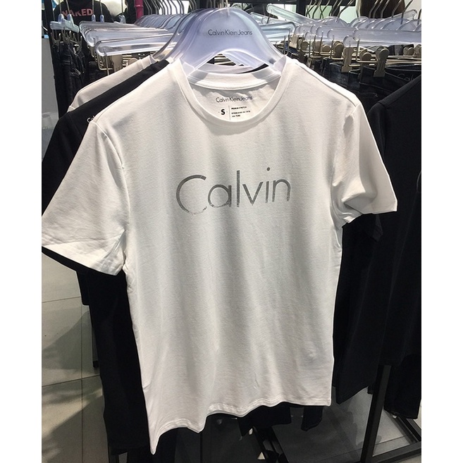 ORIGINAL Calvin Klein CK Large Faded Logo Print Cotton T Shirt Men Slim Fit  Baju Lelaki Premium