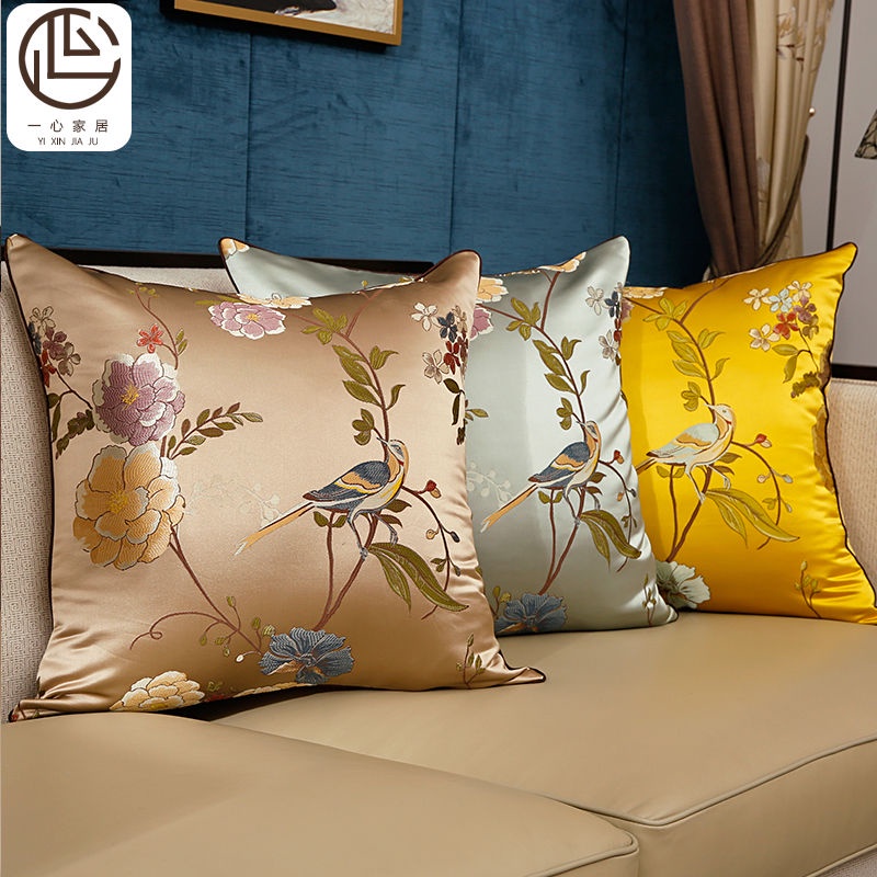 55x55cm Chinese Pillow Case Embroidered Flower Bird Waist Pillow Cover