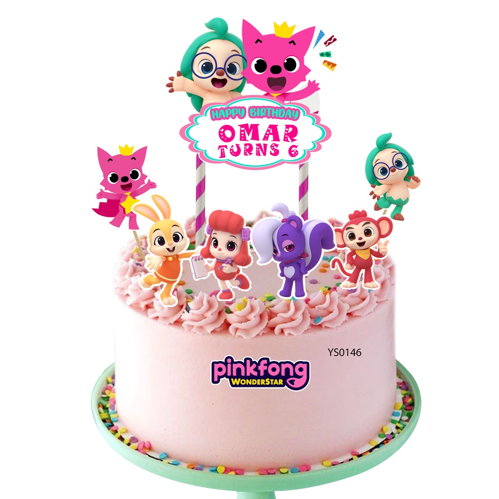[CUSTOM NAME] Happy Birthday Cake Topper Pinkfong Decoration Set Party Accessories Banner Hiasan