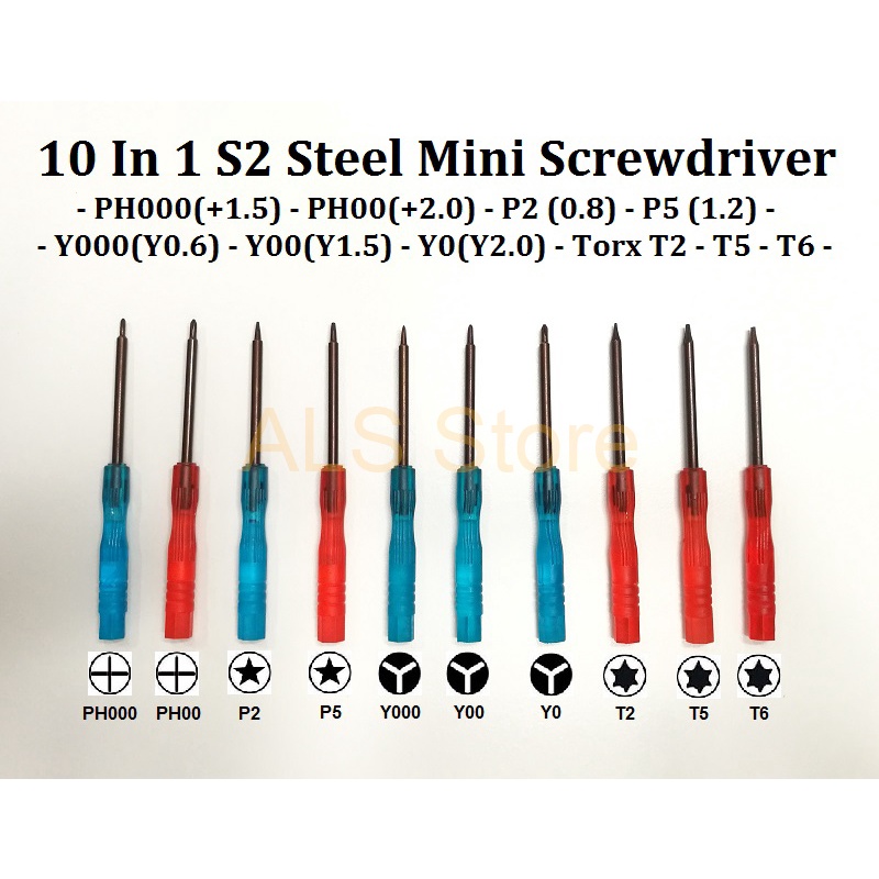 10 In 1 S2 Steel Mini Screwdriver Set - Y000, Y00, Y0, P2, P5, PH000 ...