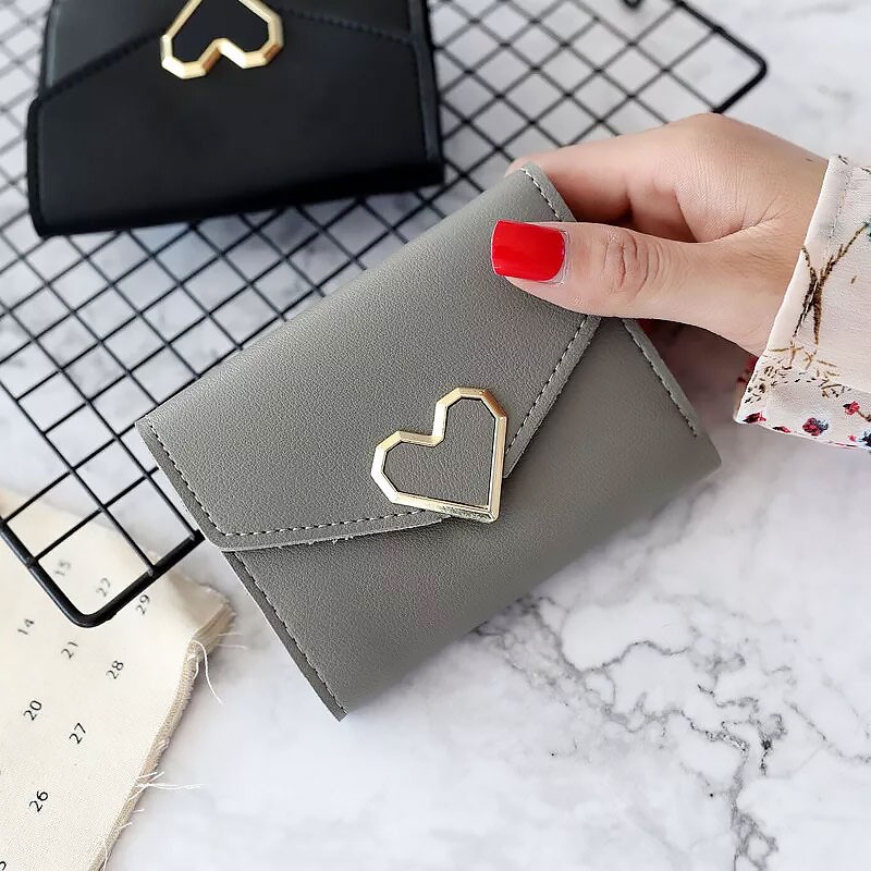 Mini Trifold Cute Love Women PU Leather Short Wallet Multiple Slots ...
