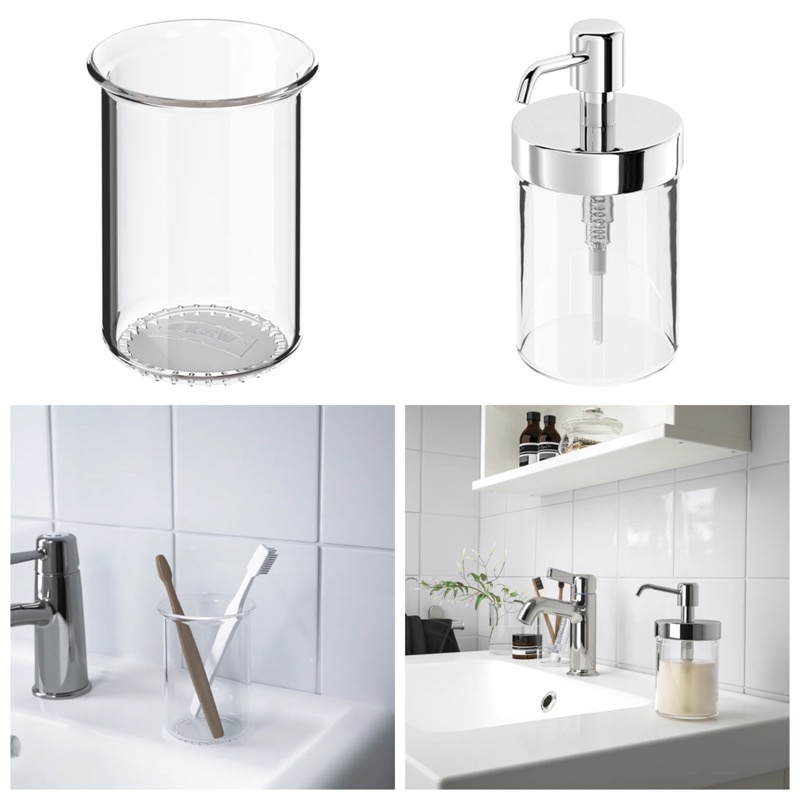 𝗦𝗪𝗘𝗗𝗘𝗡 𝗗𝗘𝗦𝗜𝗚𝗡 IKEA VOXNAN Clear Glass Toothbrush Holder Bekas Berus