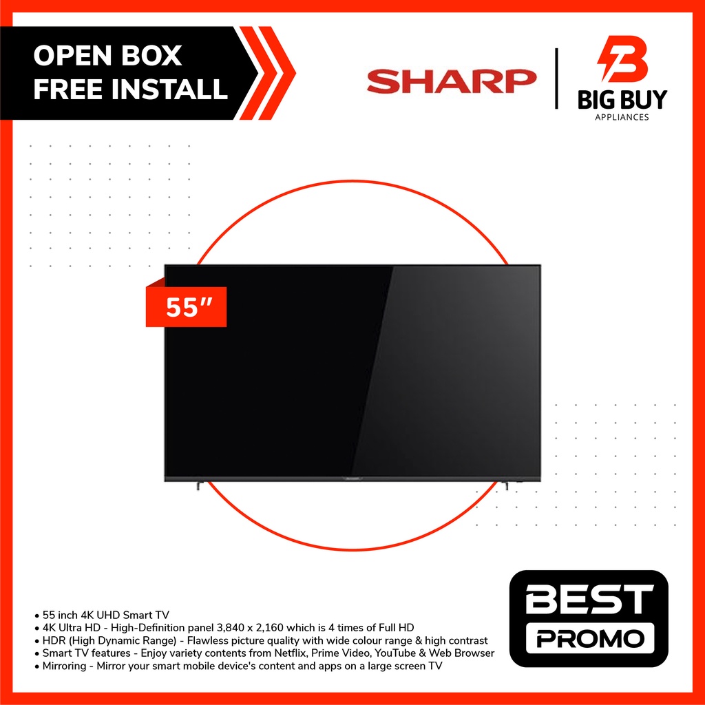 Sharp 55" Aquos 4K UHD Smart TV Netflix Youtube HDR Screen Mirroring