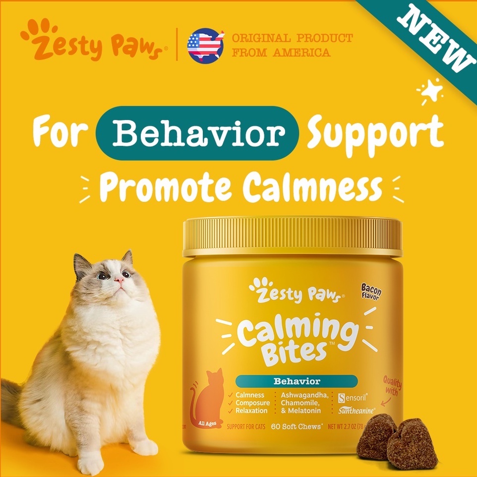 Zesty Paws Calming Bites for Cats Behavior [Bacon Flavor] (60 Soft