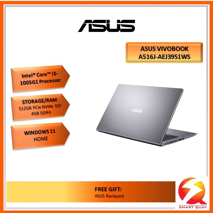 ASUS VIVOBOOK A516J-AEJ3951WS LAPTOP (i3-1005G1/4GB/512GB/15.6