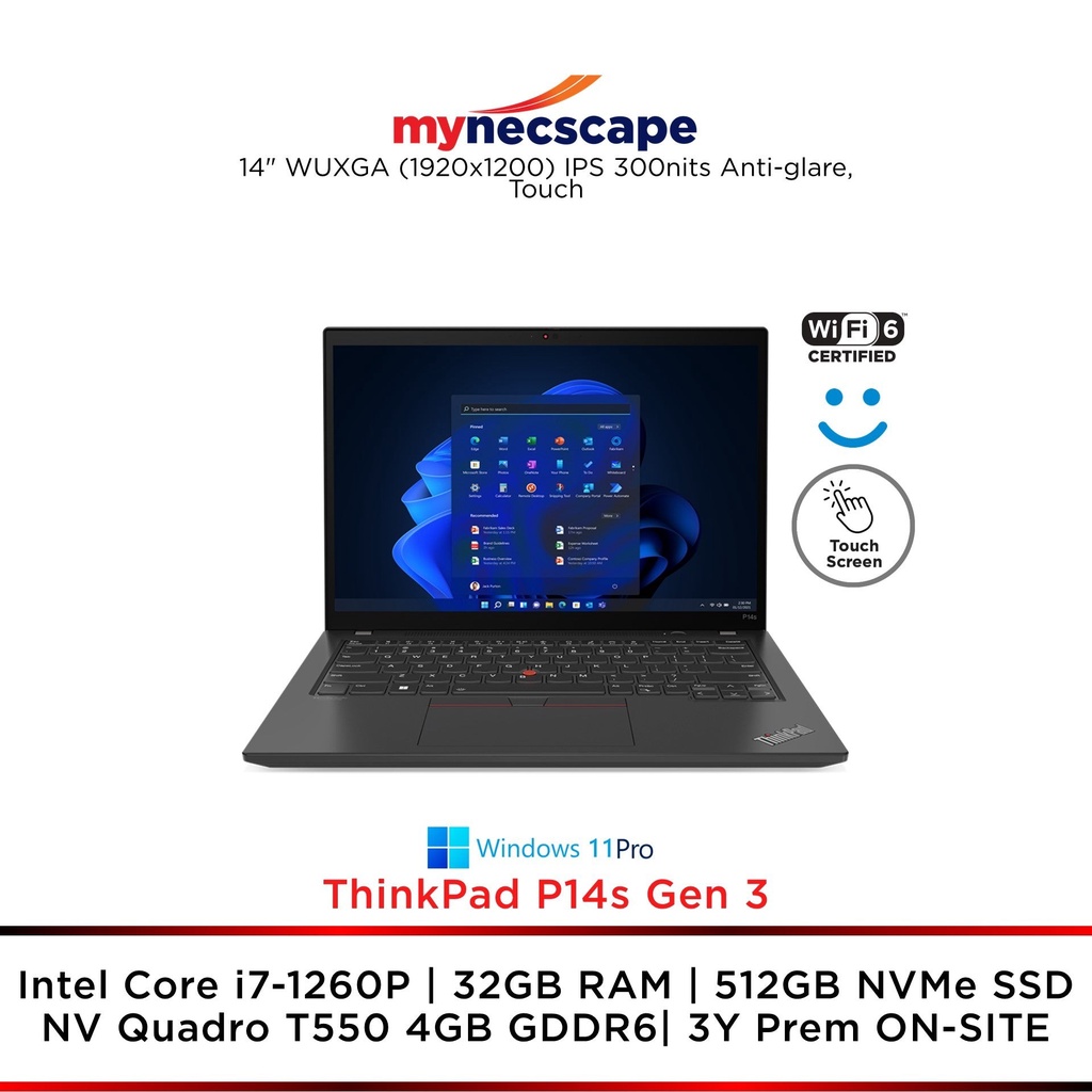 Lenovo ThinkPad P14s Gen 3 Intel Core i71260P 32GB 512GB SSD NVIDIA Quadro T550 4GB GDDR6