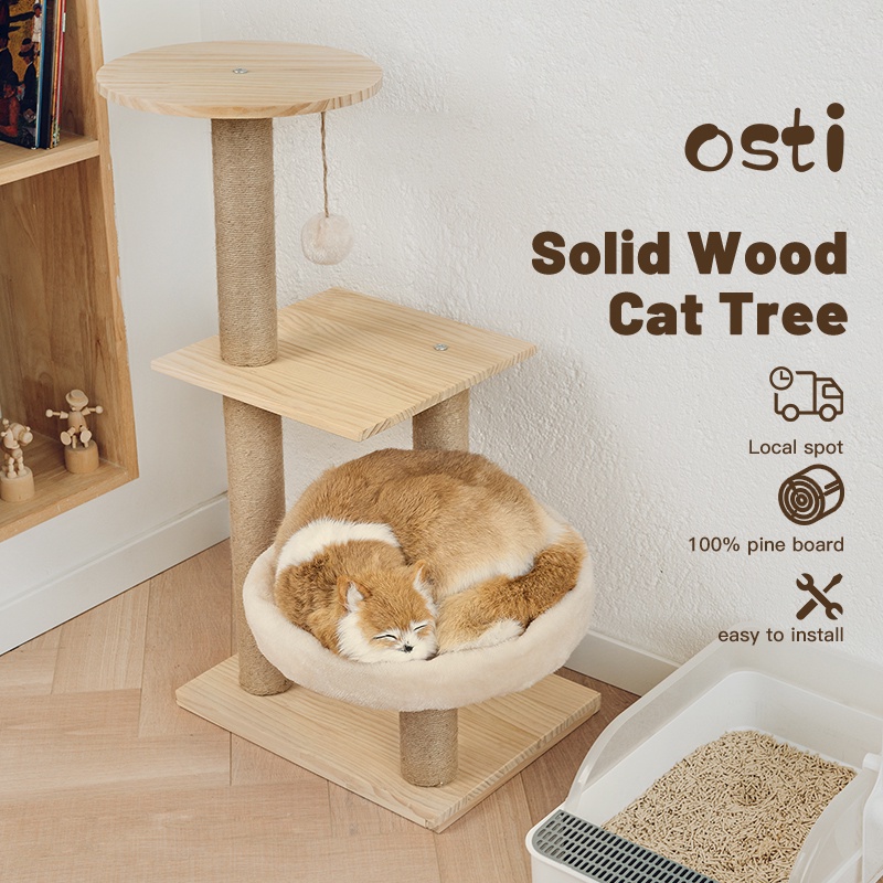 Osti Solid Wood Cat Tree Cat Tower Triple Jump Activity Center with