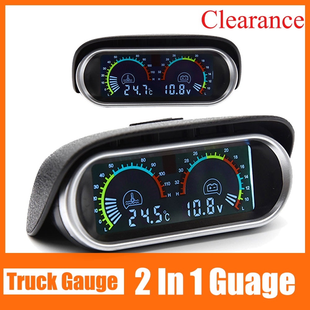 2 In 1 Car Digital Truck Gauge Water Temp Gauge Voltmeter LCD Car
