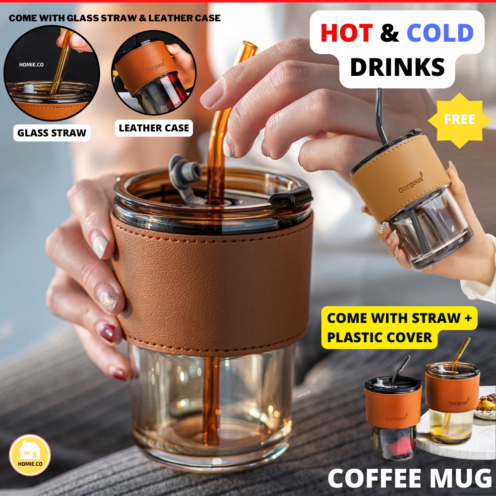 Glass Coffee Mug Straw Cup with Lid Heat Cold Hot Resistant Iced Water