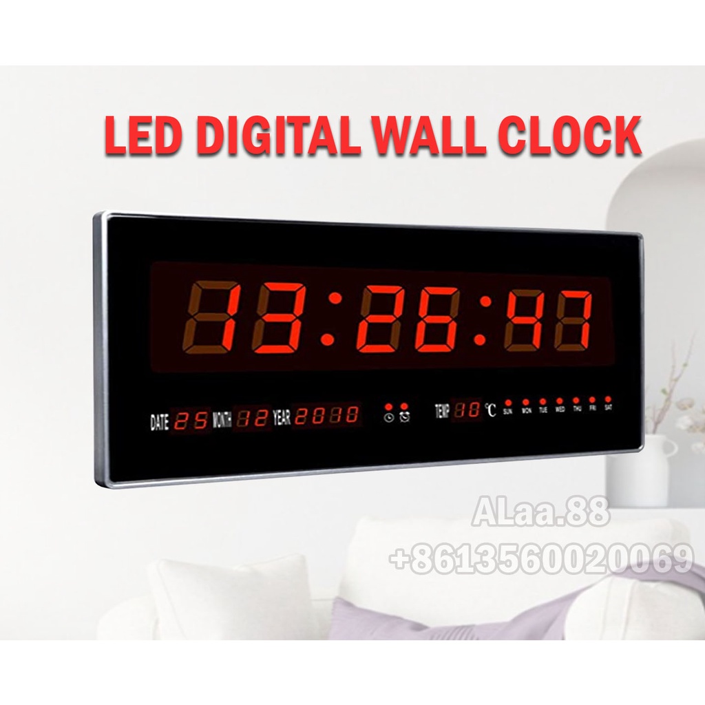 Digital Wall Clock Alarm Hourly Chiming Temperature Date Calendar Table