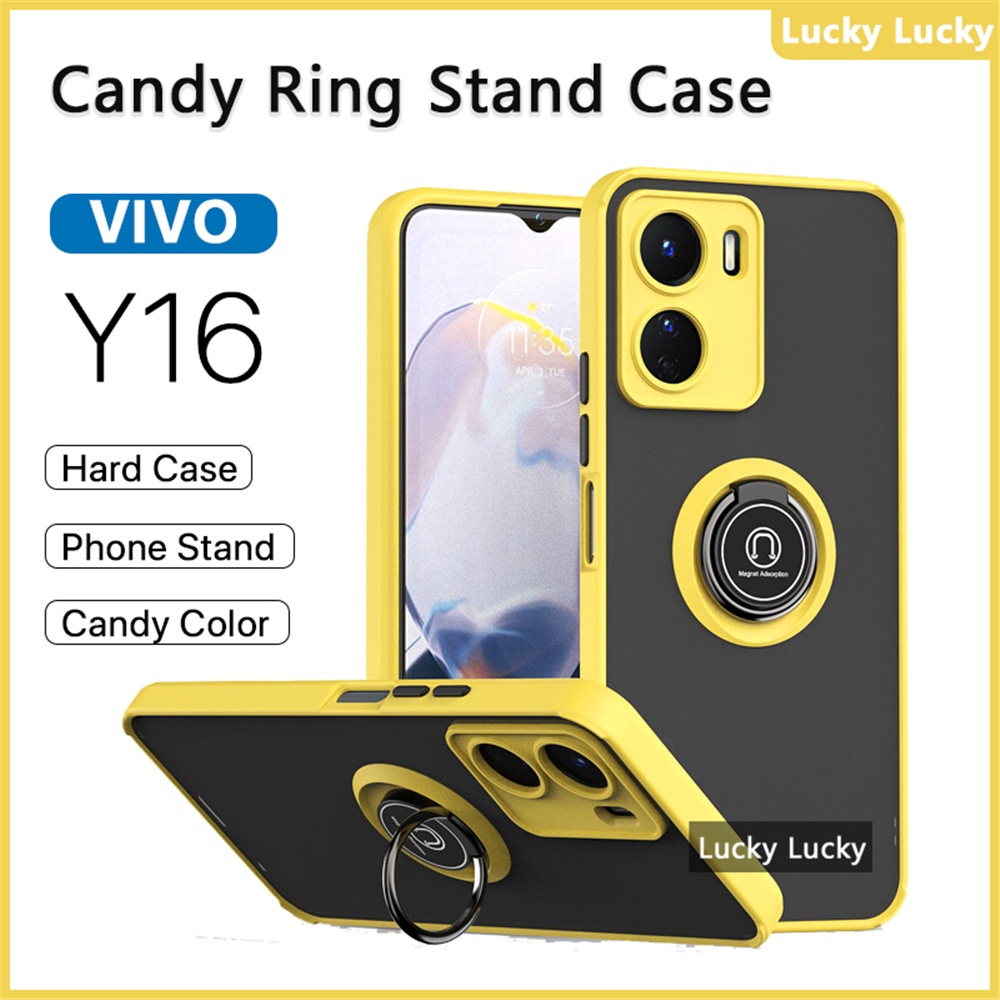 VIVO Y16 Case VIVO Y15s Y15a Y11 Y12 Y15 Y17 Candy Ring Hard Acrylic Ring  Stand Casing Shock Proof Support Car Magnetic Holder Phone Holder Stand - Main Image
