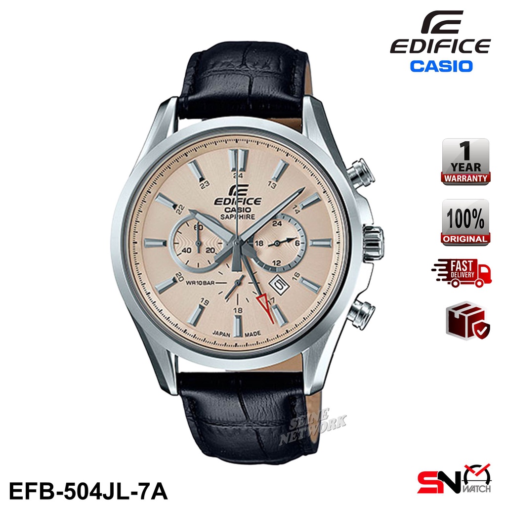 Casio Edifice Men Watch EFB 504JGL EFB 504JL Multi Hands Sapphire Crystal Glass Quartz Analog Leather Band Shopee Malaysia