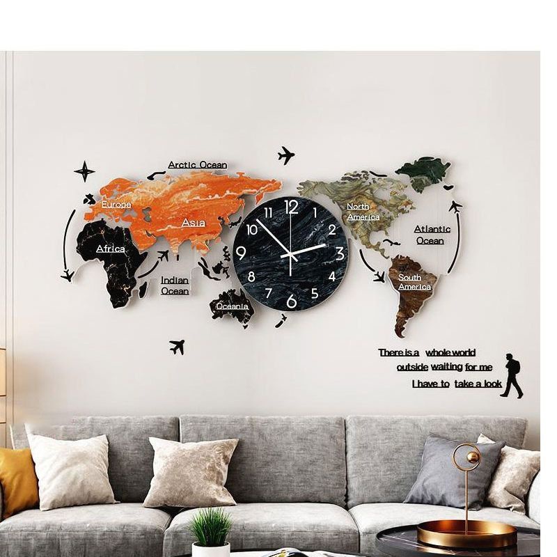 READY STOCK Wall Clock World Map Acrylic UV Printed 74cm x 34cm