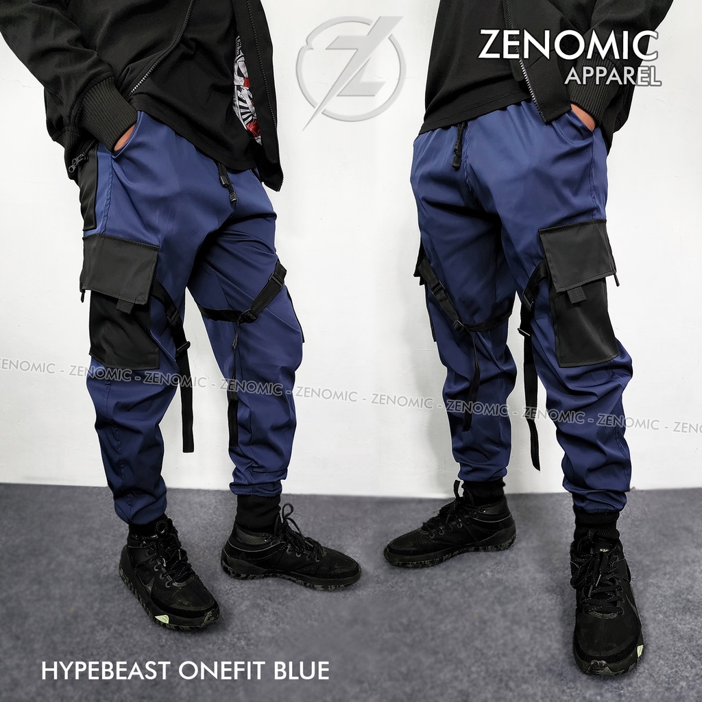 Hypebeast Zenomic Blue Onefit Cargo Jogger Pants Slim Fit Size S M L XL