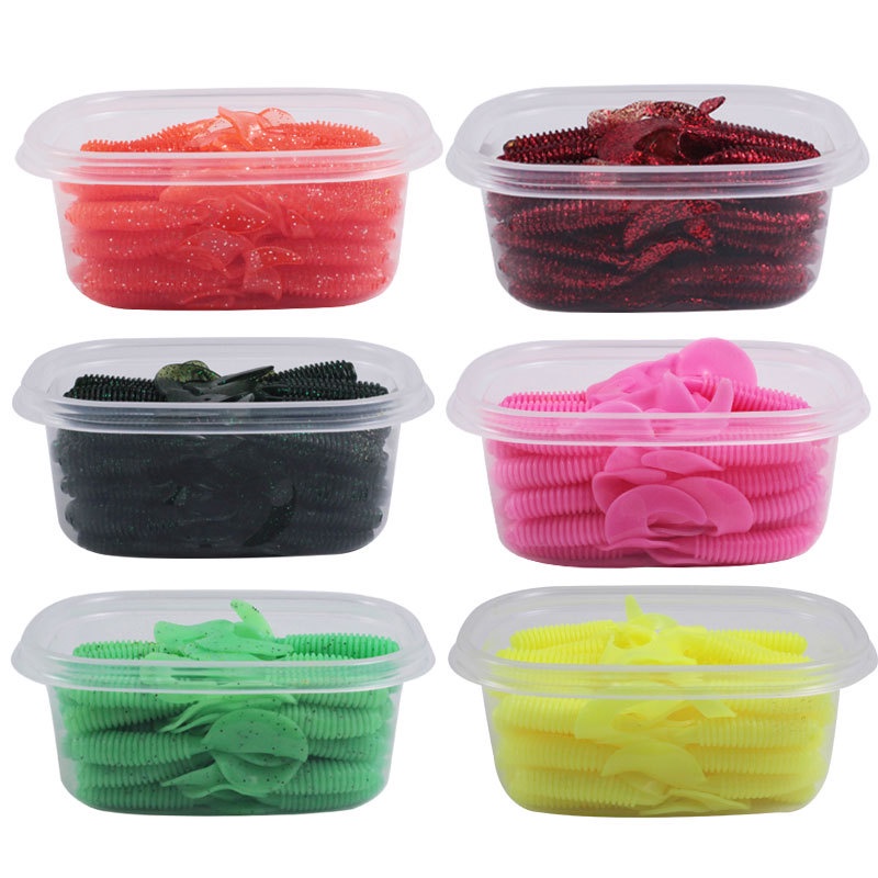 50 Pieces/Box Soft Plastic Lure Bait Eight Colors Curly Tail 6