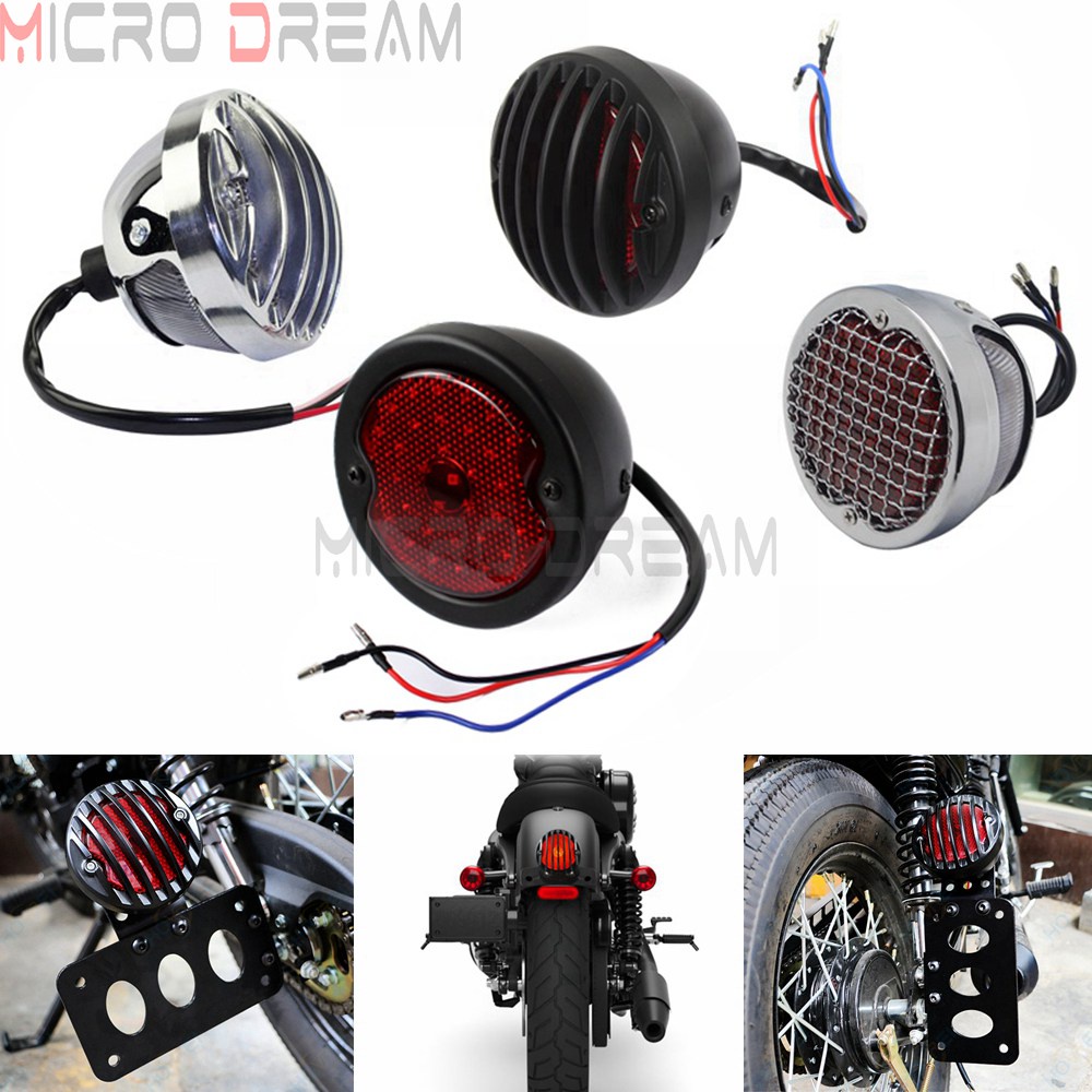 Universal LED Tail Light Black Grill Retro Brake Stop Running Lamp Rear ...