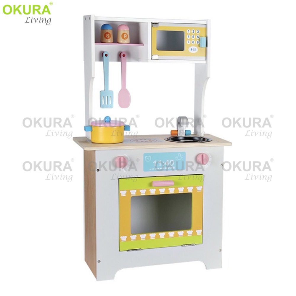 OKURA Kids Big Size Wooden Kitchen Play Set Toys Pretend Play Cook Toys ...
