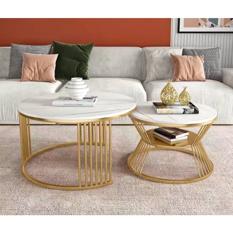 Nordic rock plate round tea table combination light luxury modern small ...