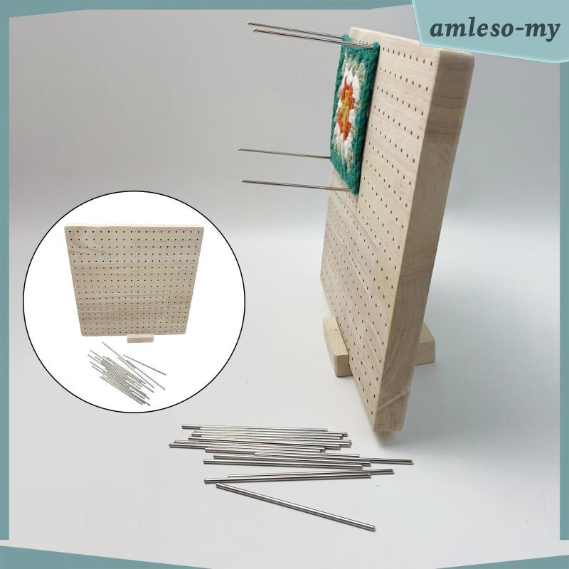 [AmlesoMY] Crochet Blocking Board with 20 Pin Wood for Knitting with Grids Crochet Blocking