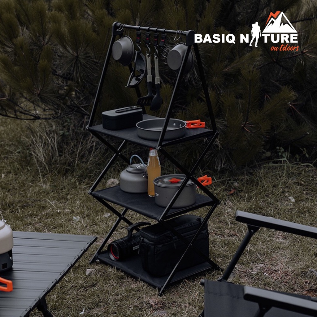 BasiqNature Black Camp Outdoor Camping Shelf 3 tier Shelf Rack Folding ...