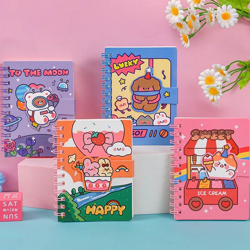 Mini Notebook Cartoon Magnetic Button Coil Book Cute Portable Diary ...