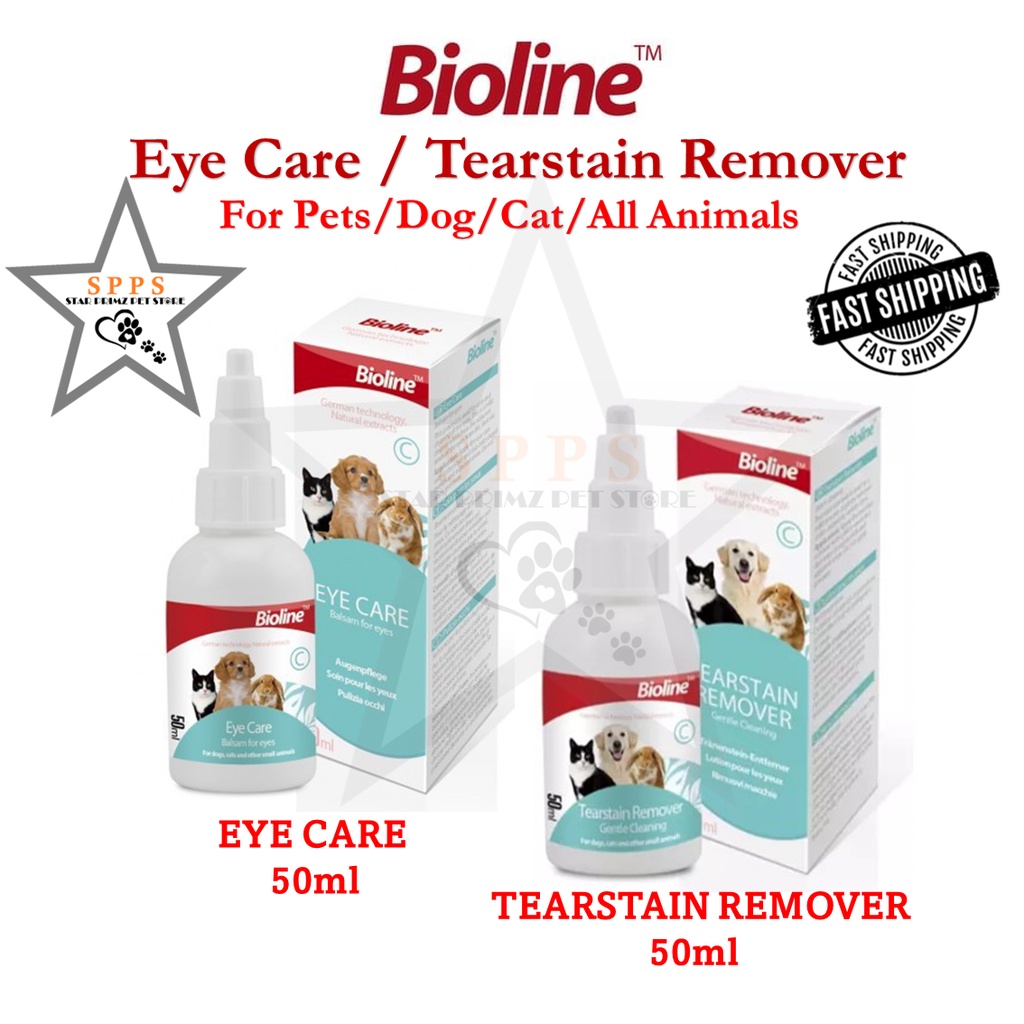 Bioline Tear Stain Remover (50ml) /Eye Care (50ml) Eye Drops Pets