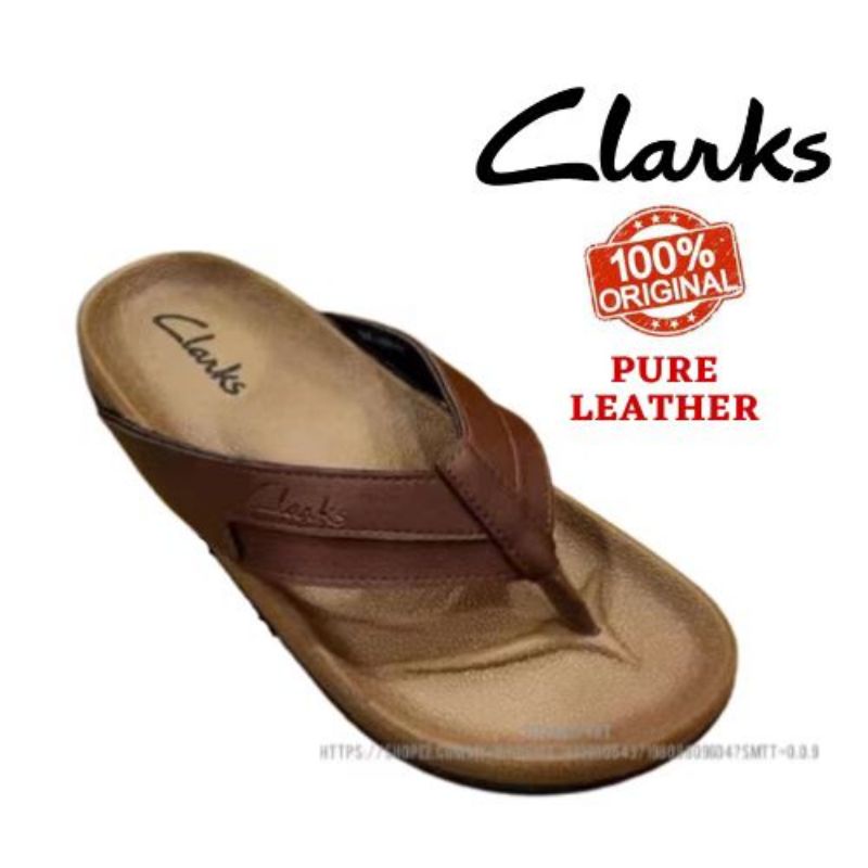 Clarks brown sale leather flip flops