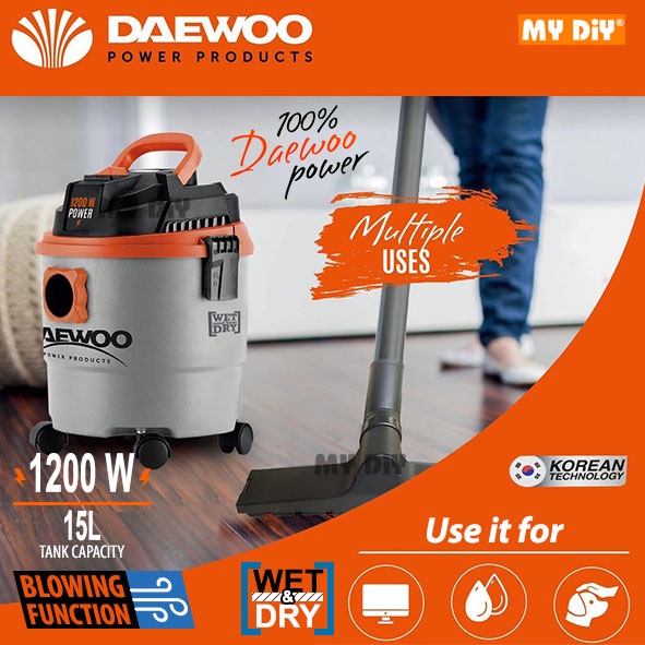 DAEWOO Vacuum Dust & Water Vacuum Cleaners 15L 20L 30L Power DAVC90-30L /  Wet & Dry Vacuum Cleaner 15L - PVC Body