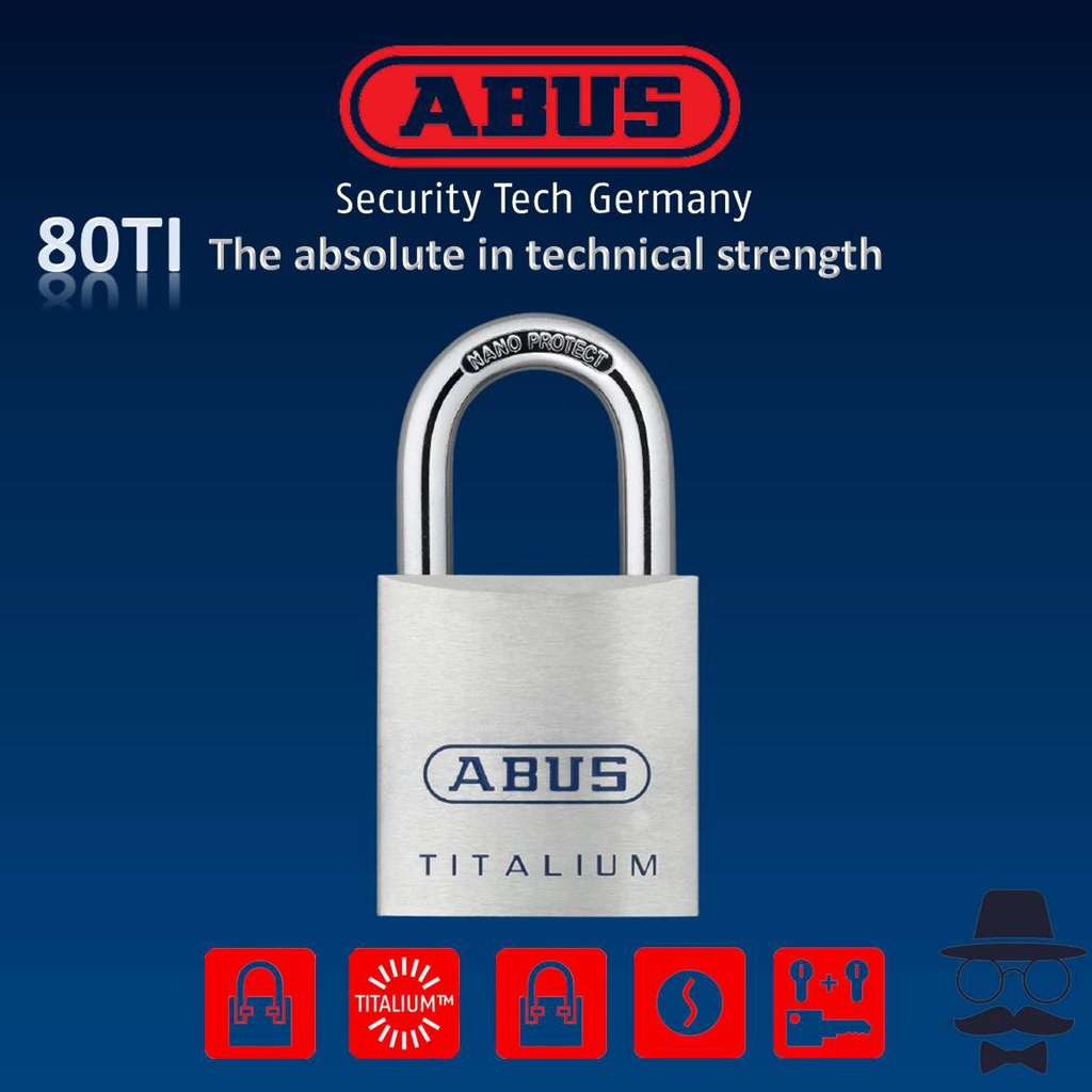 ABUS 80ti/50 Titalium Padlock - 50mm Aluminum Alloy Security Lock Keyed KA8012