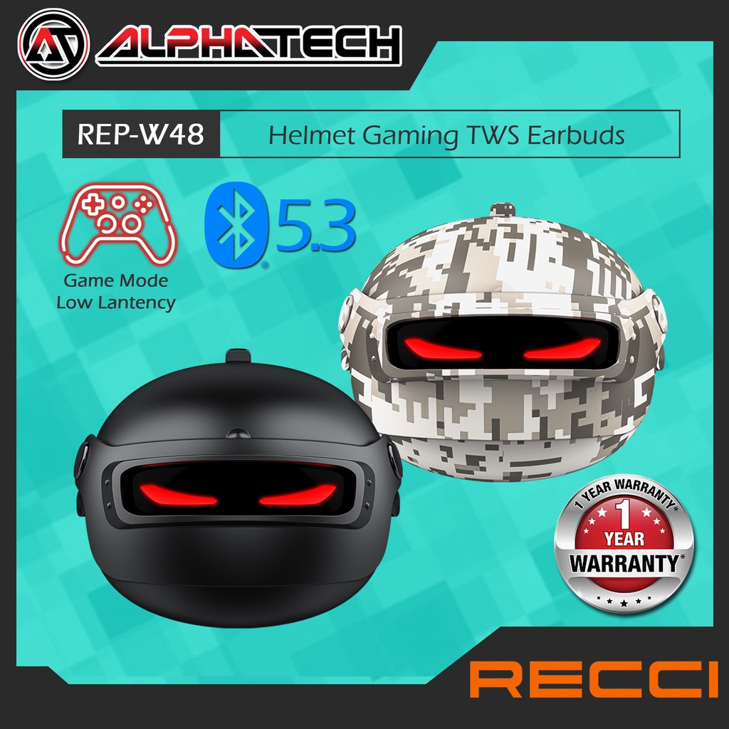 RECCI REP-W48 Gaming TWS Bluetooth Earphone, Bluetooth 5.3, Gaming Mode ...