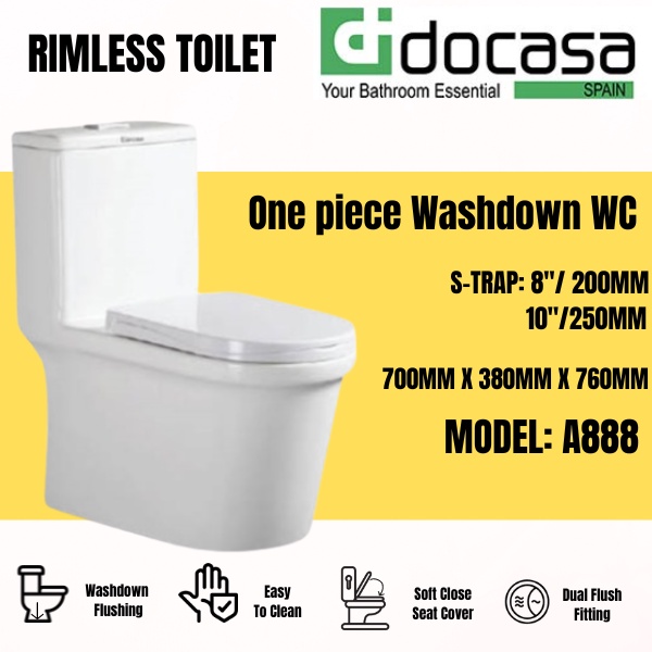 DOCASA One Piece 200mm 250mm Rimless Water Closet With Dual Function ...