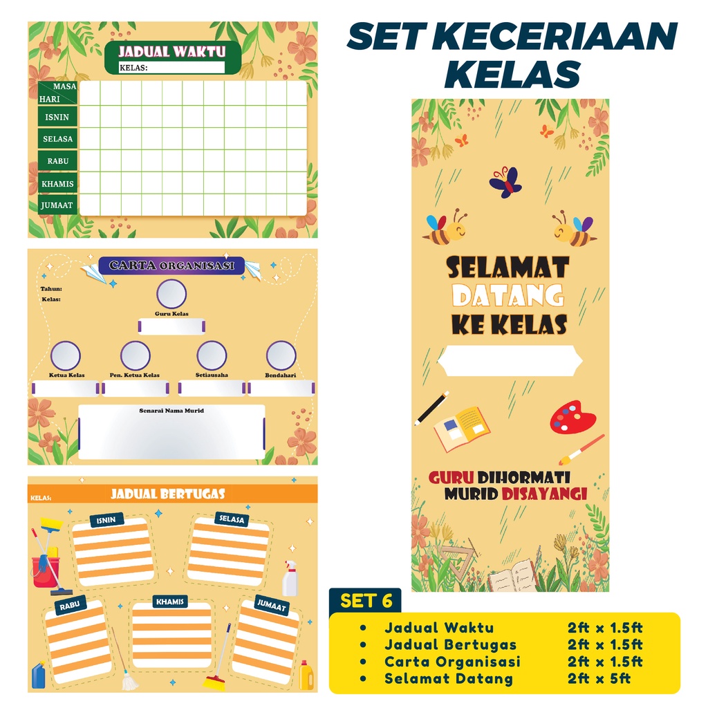 Set Keceriaan Kelas Banner Kelas Jadual Bertugas Carta Organisasi